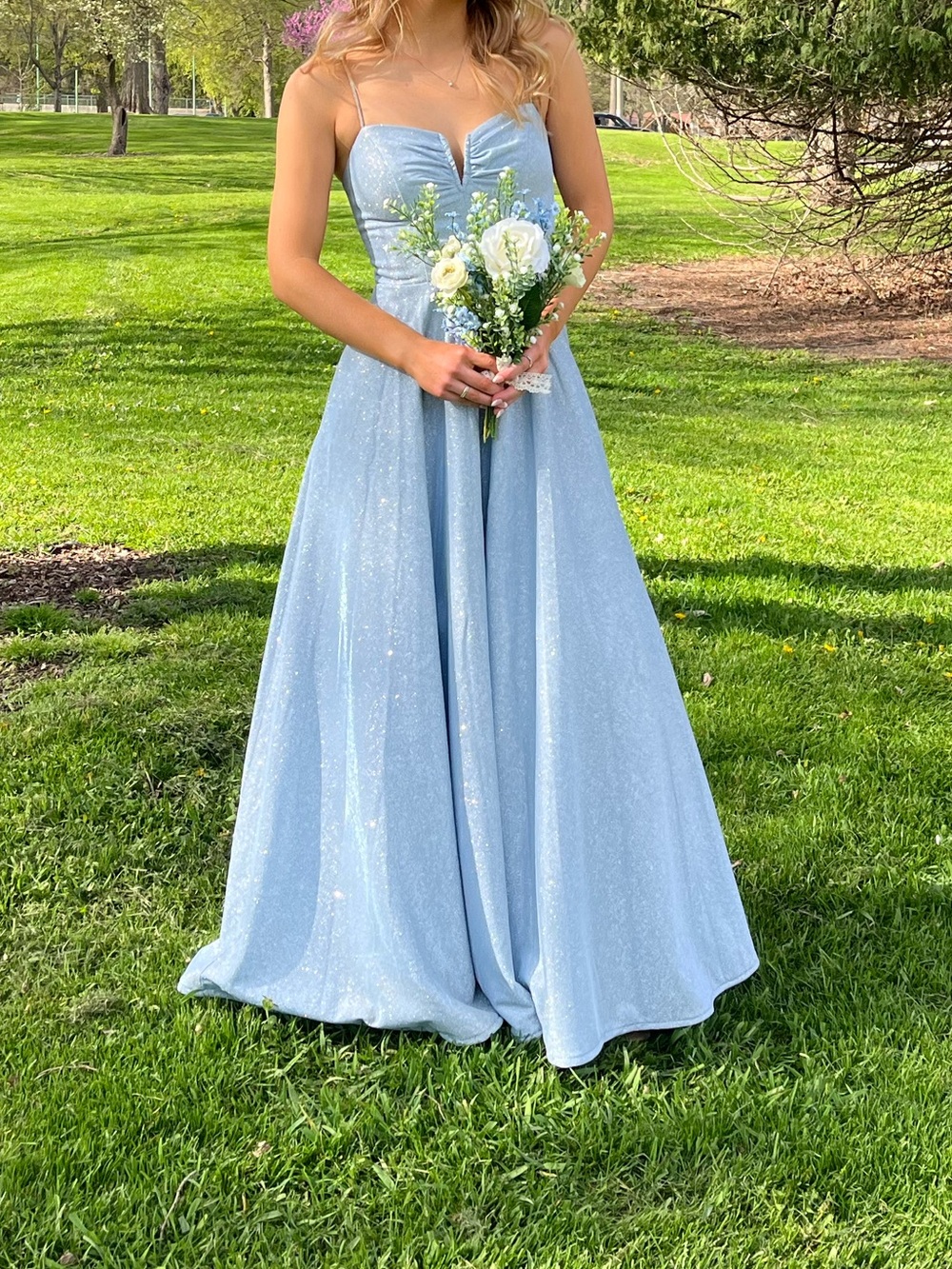 Sparkle Light Blue A-Line prom dress